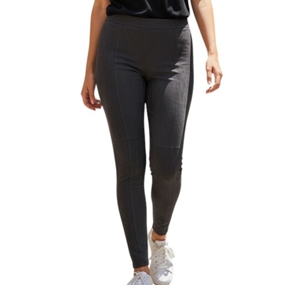 WHITE HOUSE BLACK MARKET Gray Faux Vegan Suede Runway Moto Leggings EUC Size 12